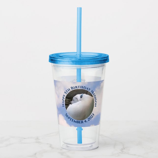Cute Puppy Dog Sleeping Blue Sky 5th Birthday Acrylic Tumbler (Front)