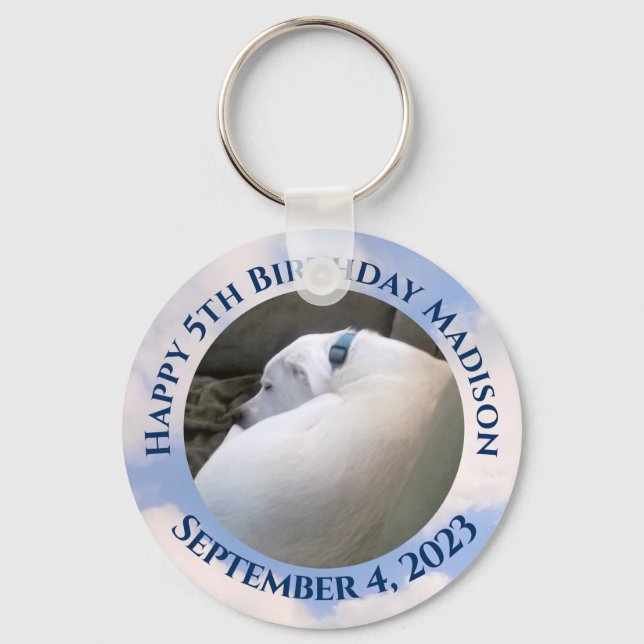 Cute Puppy Dog Sleeping Blue Sky 5th Birthday Keychain (Front)