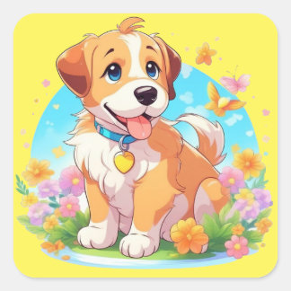 Cute Puppy Dog Square Sticker