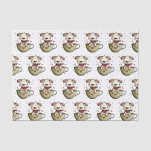 Cute Puppy Dog Teacup Heart Bandana Whimsical Tissue Paper
