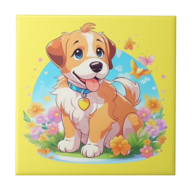 Cute Puppy Dog  Tile (Front)