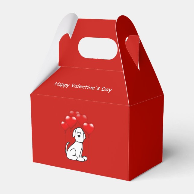 Cute Puppy Dog Valentine Red Heart Party Favor Box (Front Side)