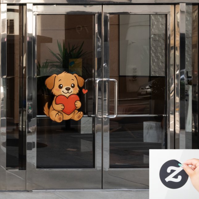 Cute puppy/dog Valentine's day Window Cling (Office Door)