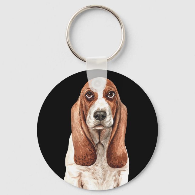 Cute Puppy Dog Watercolor Basset Hound Keychain (Front)