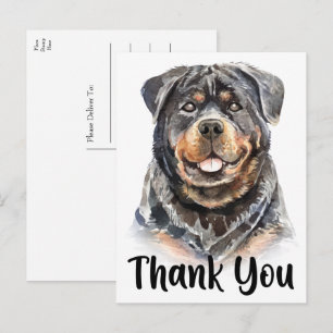 Cute Puppy Dog Watercolor Rottweiler Thank You Po Postcard