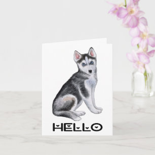 Cute Puppy Dog Watercolor Siberian Husky Hello Car Card