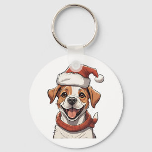 Cute Puppy Dog wearing Christmas Hat Classic T-Shi Keychain