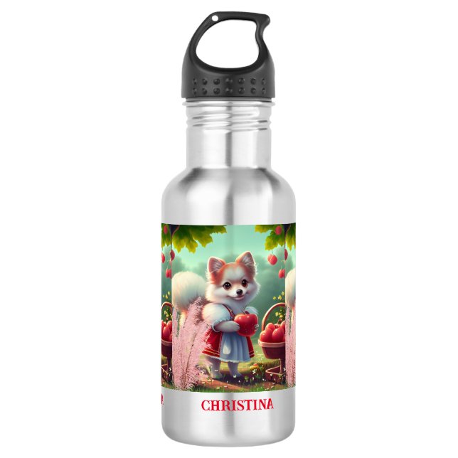 Cute Puppy Dog with Apples Personalized Name 532 Ml Water Bottle (Front)