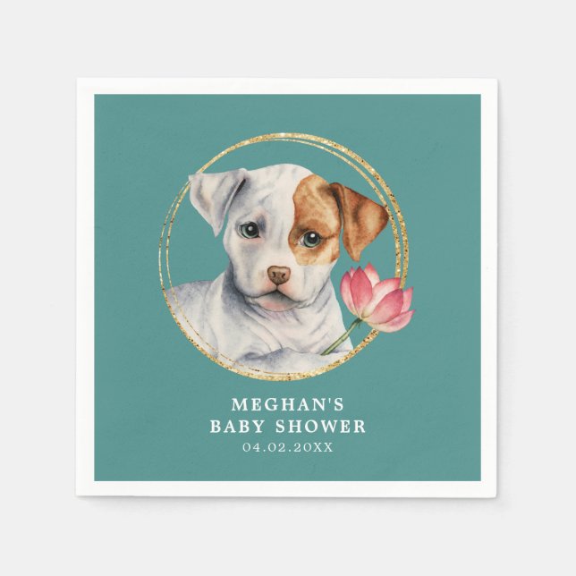 Cute Puppy Dog with Flower Baby Shower Napkin (Front)