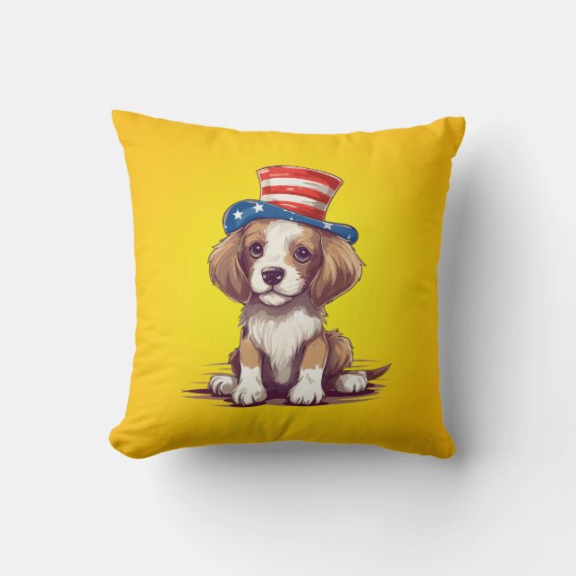 Cute Puppy Dog with Hat-54676 Throw Pillow (Front)