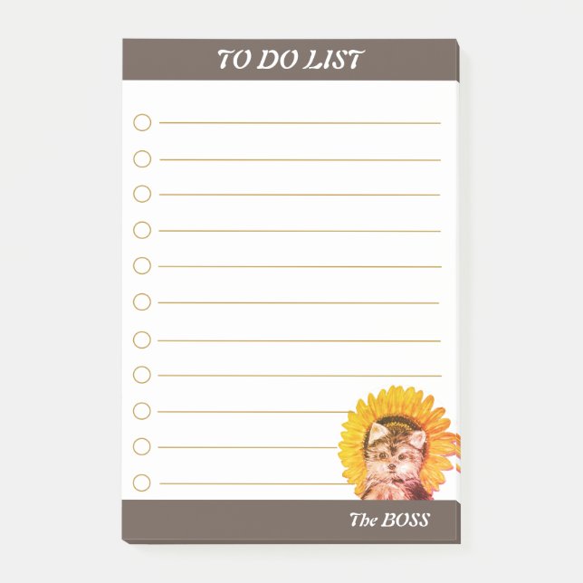 Cute Puppy Dog with Sunflower To Do List Post-it Notes (Front)