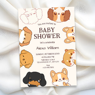 Cute puppy dogs baby shower invitation