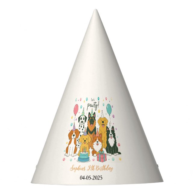 Cute Puppy Dogs Boy 5th Birthday Party Hat (Front)