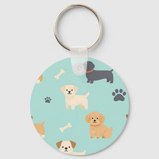 Cute Puppy Dogs Pattern Keychain (Front)