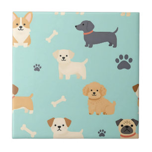 Cute Puppy Dogs Pattern Tile