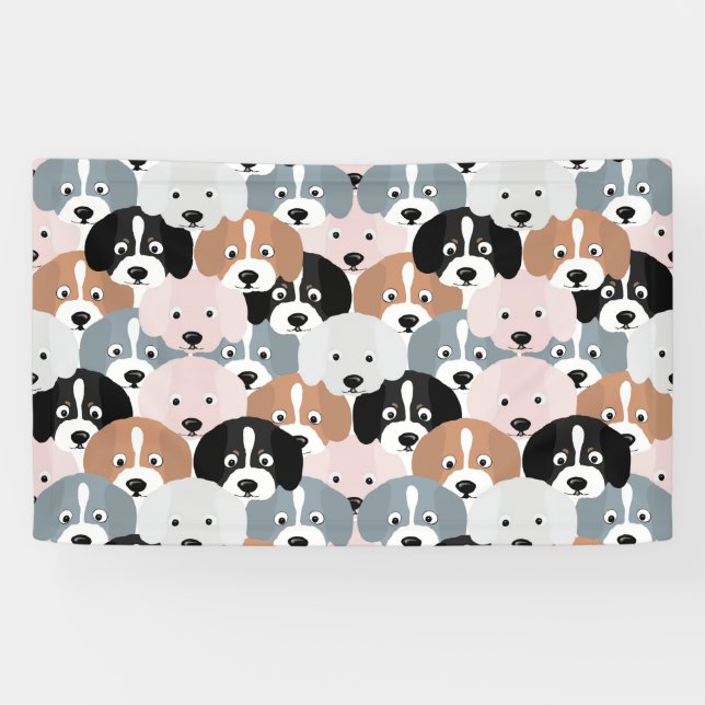 Cute Puppy Dogs Pink Black Illustration Banner (Horizontal)