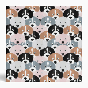 Cute Puppy Dogs Pink Black Illustration Binder