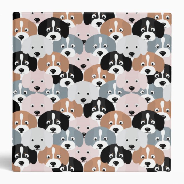 Cute Puppy Dogs Pink Black Illustration Binder (Front)