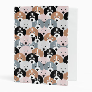 Cute Puppy Dogs Pink Black Illustration Mini Binder