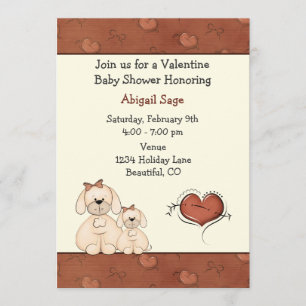 Cute Puppy Dogs Valentine Girls Baby Shower Invitation