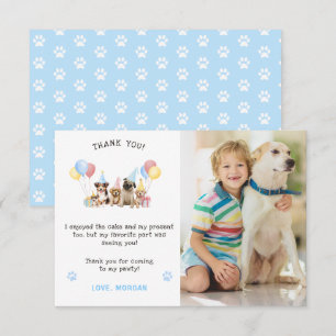 Cute Puppy Dogs Watercolor Blue Photo Thank You Card