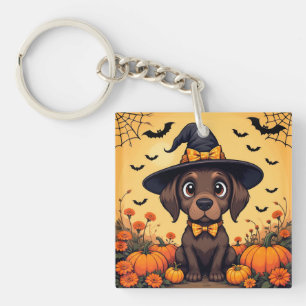 Cute Puppy Dressed as a Witch for Halloween Keychain