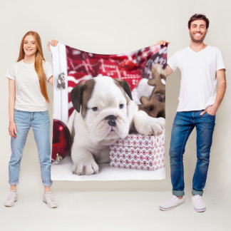 Cute Puppy English Bulldog | Funny Christmas Fleece Blanket