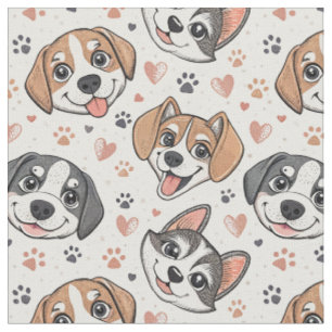 Cute Puppy Face Pattern Kids Design for Dog Lovers Fabric