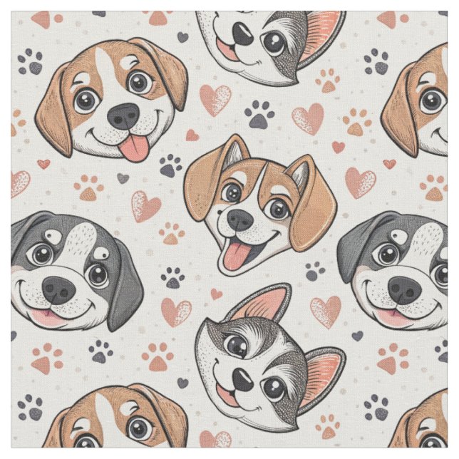 Cute Puppy Face Pattern Kids Design for Dog Lovers Fabric (Close Up)