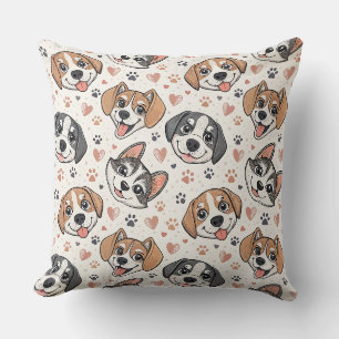 Cute Puppy Face Pattern Kids Design for Dog Lovers Throw Pillow