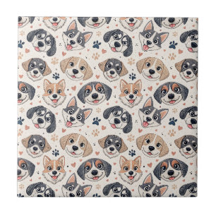 Cute Puppy Face Pattern Kids Design for Dog Lovers Tile