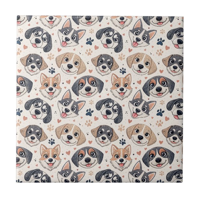 Cute Puppy Face Pattern Kids Design for Dog Lovers Tile (Front)