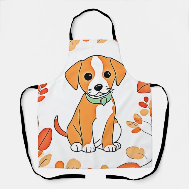 Cute Puppy Fall Artwork Apron (Front)