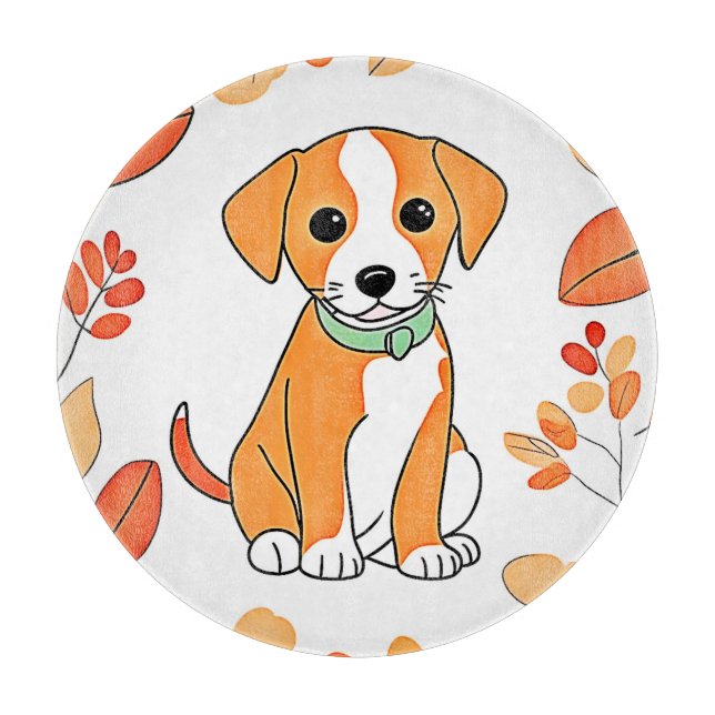 Cute Puppy Fall Artwork Cutting Board (Front)