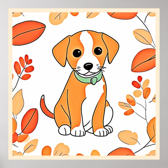 Cute Puppy Fall Artwork Poster (Front)