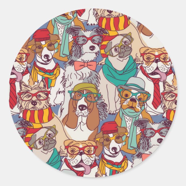 Cute Puppy Fashion Pattern Classic Round Sticker (Front)