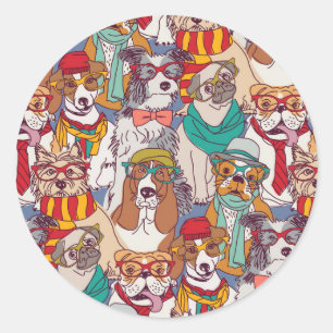Cute Puppy Fashion Pattern Classic Round Sticker