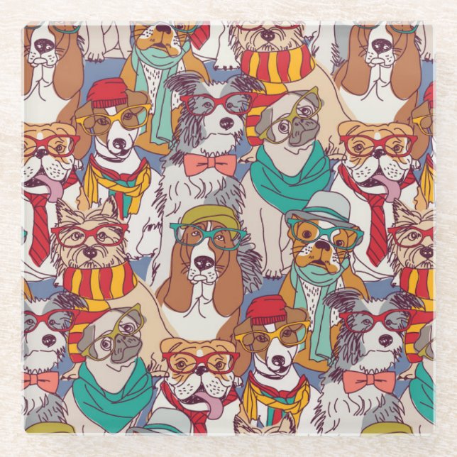 Cute Puppy Fashion Pattern Glass Coaster (Front)