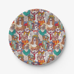 Cute Puppy Fashion Pattern Paper Plate