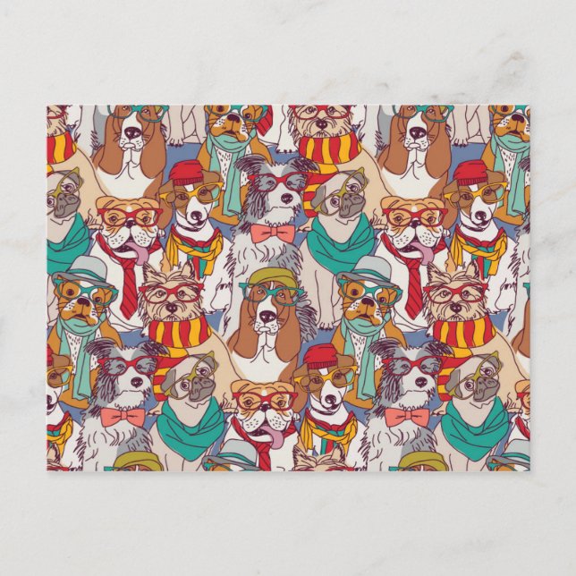Cute Puppy Fashion Pattern Postcard (Front)