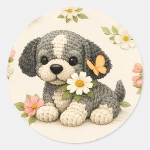 Cute Puppy Floral Butterfly Sticker – Whimsical