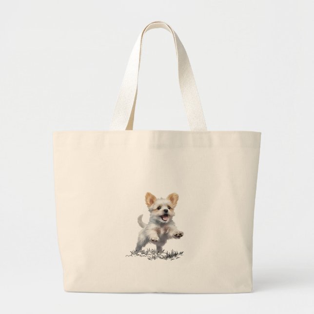 Cute Puppy for Large Tote Bag  (Front)