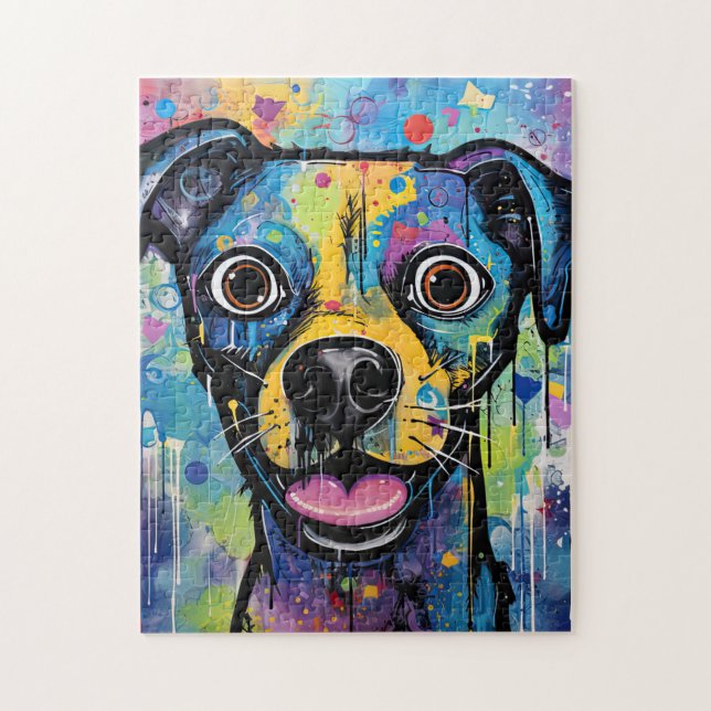 Cute Puppy Funny Dog Mixed Media Animal Pet Jigsaw Puzzle (Vertical)
