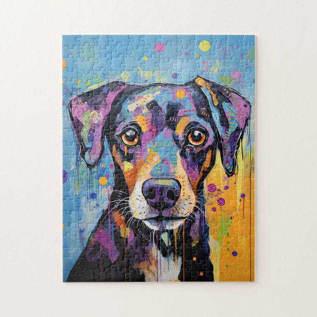 Cute Puppy Funny Dog Mixed Media Animal Pet Jigsaw Puzzle (Vertical)