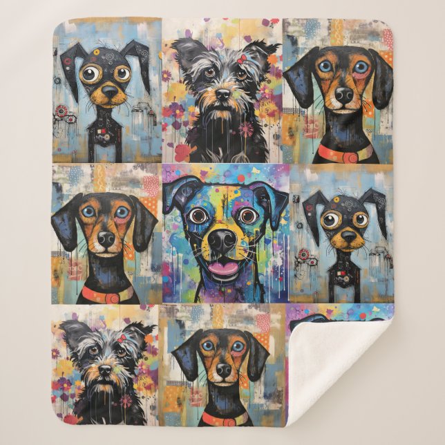 Cute Puppy Funny Dog Mixed Media Animal Pet Sherpa Blanket (Front)