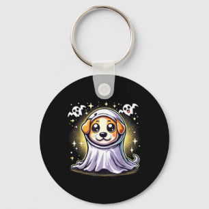 Cute Puppy Ghost Dog With Pumpkins And Bats For Keychain