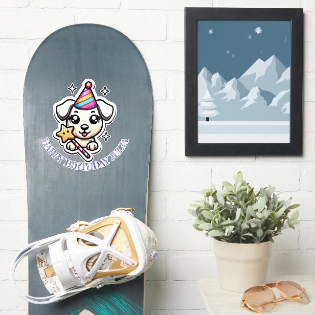 Cute Puppy girl name Happy birthday  (Snowboard)