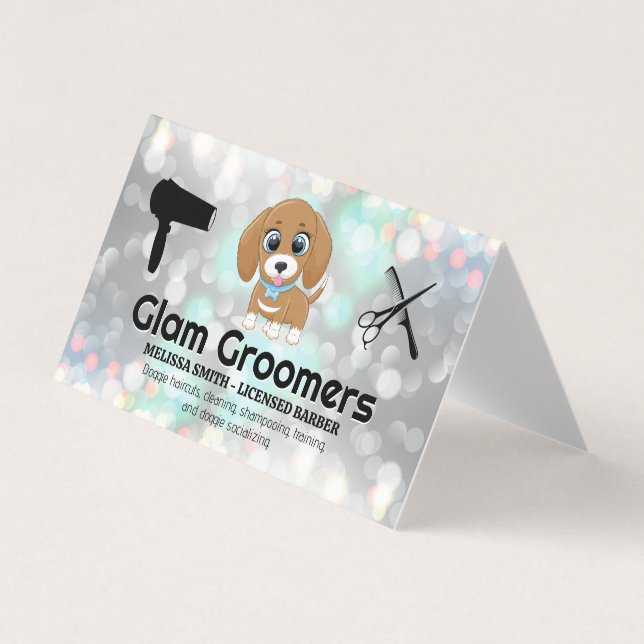 Cute Puppy | Hair Grooming Tools | Bokeh Business Card (Front)