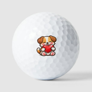 Cute Puppy Heart – Kawaii Dog Hugging Red Hear Golf Balls