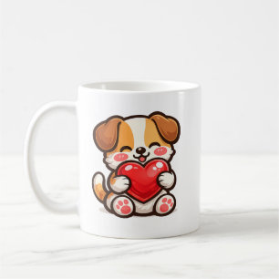 Cute Puppy Heart Mug – Kawaii Dog Hugging Red Hear